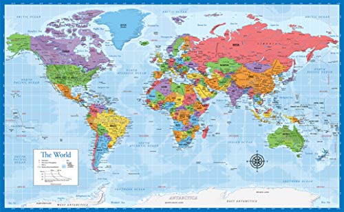 Laminated World Map & US Map Poster Set - 18" x 29" - Wall Chart Maps of the World & United States - Made in the USA - (LAMINATED, 18" x 29") - color: Blue