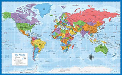 Laminated World Map & US Map Poster Set - 18" x 29" - Wall Chart Maps of the World & United States - Made in the USA - (LAMINATED, 18" x 29") - color: Blue