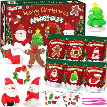 ifergoo Air Dry Clay, 6-Pack Modeling Clay for Kids, Christmas Crafts Toys - color: Christmas Clay Kit