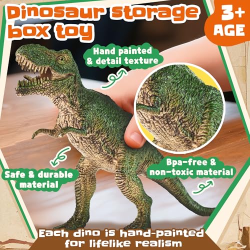 Zippytots Dinosaur Toys for Kids 3-5-7-14 Realistic Plastic Dinosaur Figures with Metal Storage Box & Learning Booklet - Educational Dino Figure Toys for Boys Girls Toddlers - style: 14pc-Medium-MetalBox