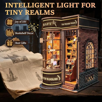 SUNNINO Book Nook Kit DIY Miniature Magic Wand Shop Dollhouse for Adults - color: Wand Shop Brown