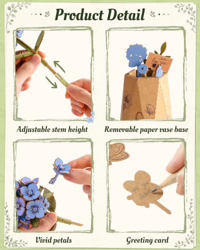 3D Flower Wooden Puzzle for Adults-Blue Hydrangea,DIY Wooden Flowers - style: TW-Blue Hydrangea