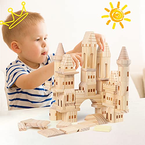 75 Pieces Wooden Castle Blocks Medieval Knights Princesses Wooden Castle Building Blocks Kit for Kids Boys and Girls