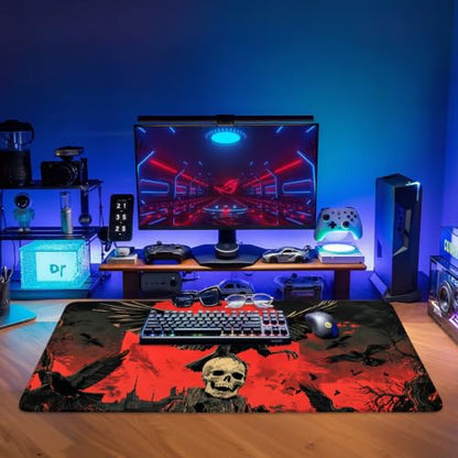 Red Moon Raven Extended Gaming Mouse Pad 35.4 x 15.7 Inch, Gothic Crow Large Desk Mat, Dark Fantasy Mouse Pad with Non Slip Rubber Base for Gaming Setup and Office - color: 51, size: 35.4"x 15.7"
