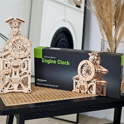 UGEARS Engine Clock, 3D Puzzle, 11.8-inch Height, Mechanical Clock Kit with Moving Pistons, Steam Engine Kits, Clocks Kits for Do It Yourself, Brain Teaser 3D Puzzle
