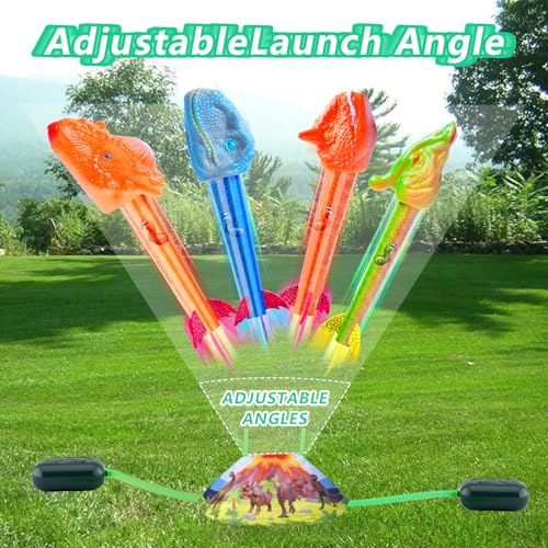 Gizzjoy Dinosaur Rocket Launcher for Kids - Launch Up to 100 Ft, 8 Rockets and 2 Pads for Multi-Player, Dinosaur Toys, Birthday Gift Ideas, for 3 4 5 6 7 Year Old Boys, Outdoor Outside - style: Double Dinosaur Rocket Launcher