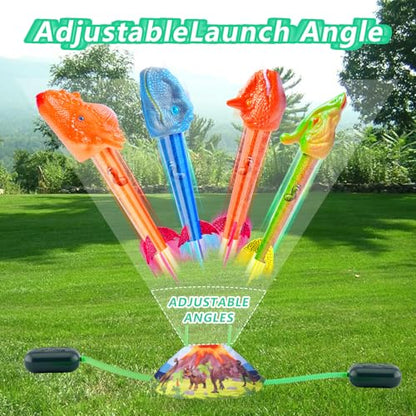 Gizzjoy Dinosaur Rocket Launcher for Kids - Launch Up to 100 Ft, 8 Rockets and 2 Pads for Multi-Player, Dinosaur Toys, Birthday Gift Ideas, for 3 4 5 6 7 Year Old Boys, Outdoor Outside - style: Double Dinosaur Rocket Launcher