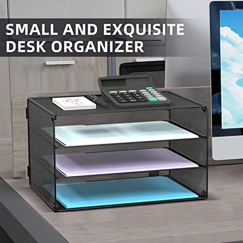 DALTACK 3 Tier Letter Tray Paper Organizer with Sliding Mesh Trays Black - color: Black