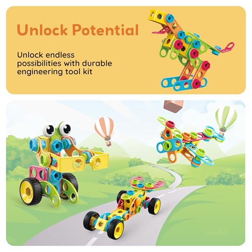 PicassoTiles STEM Learning Toys 250 Piece Building Block Kids Construction Engineering Kit Toy Blocks Children Early Education Playset w/Free IdeaBook, Power Drill, Clickable Ratchet, Age 3+ PTN250 - color: 250pcs Transformation