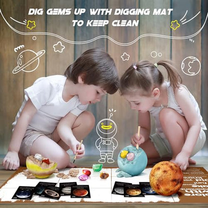 Gemstone Dig Kit - 40 Real Gems & Crystals, STEM Toy for Kids 6+