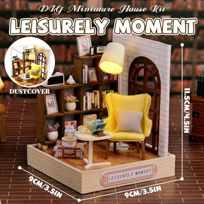 Kisoy Dollhouse Miniature with Furniture Kit, DIY 3D Wooden DIY House Kit with Dust Cover,Handmade Tiny House Toys for Teens Adults Gift(Leisurely Moment) - color: Leisurely Moment