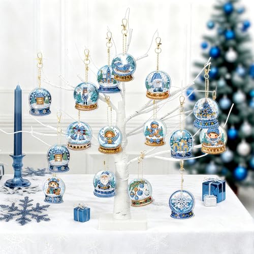WILLBOND 30 Pcs Blue Winter Diamond Art Keychain Kits for Adults - color: Blue Crystal Ball