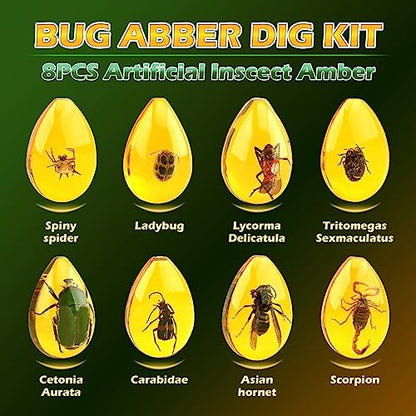 Woumserta Amber Dig Kits, Bugs Toys for Kids 5-7, 8 Insects Specimens Gifts - style: Insect