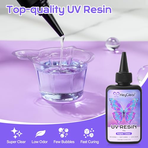HeyClear UV Resin Kit 200g with UV Light, Molds and Casting Tools -Super Clear, Hard, Low Odor, Premixed and Fast Curing UV Glue for Coating, Jewelry Making, DIY Craft Decorations - size: Small Light Kit