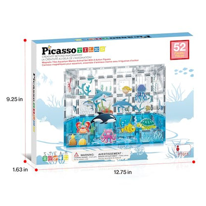 PicassoTiles 52 PCS Magnetic Tiles Ocean Animal STEM Set 8 Figures Ages 3+ - color: Marine Animal Set With 8 Action Figures