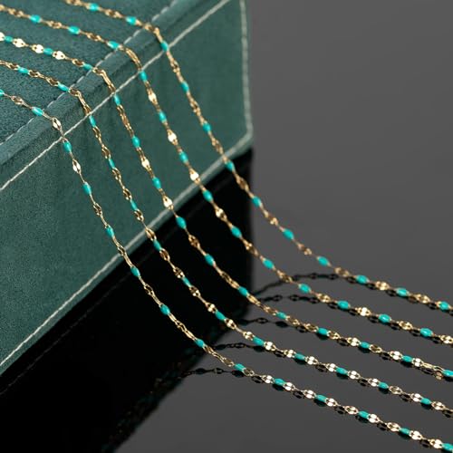 UMAOKANG Gold Plated Stainless Steel Jewelry Chain Roll Blue Enamel Chains - color: Gold-Blue