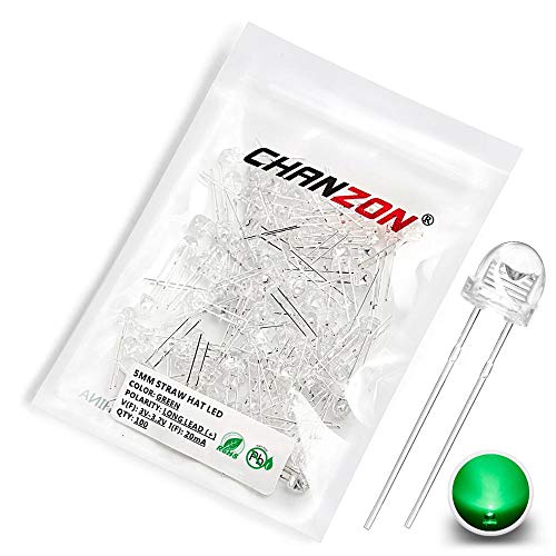CHANZON 100 pcs 5mm Green Straw Hat LED Diode Lights (DC 3V 20mA) - color: C) Green (100pcs)