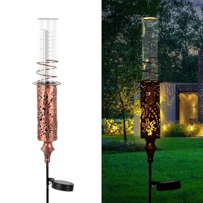 Rain Gauge Outdoor, Solar Water Gauge for Rain - color: Copper