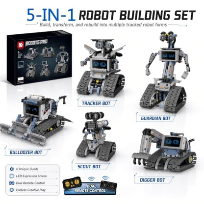 5-in-1 STEM Building Blocks Kit - 2.4GHz RC and Phone App Controls. Programmable Robot Toy. Gifts for Kid Boys Girls Ages 5 6 7 8 9 10 11 12 13