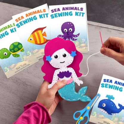 CiyvoLyeen Sea Animals Sewing Kit Mermaid DIY Felt Plush Craft Kit Make Your Own Ocean Animals Gifts for Beginner Boys and Girls Educational Kids Art Craft Supplies Set of 12 - color: Ocean-12 Pcs