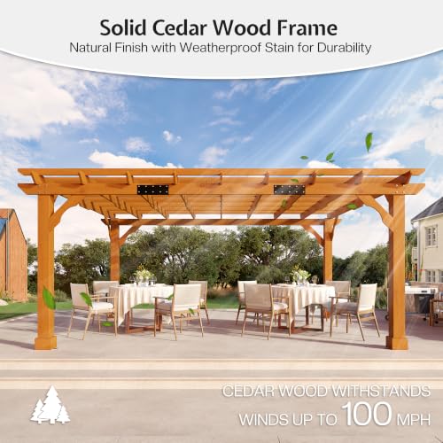 Jocisland 12x14 FT Premium Cedar Wood Pergola with Stakes & Trellis Roof - size: 12x14 FT