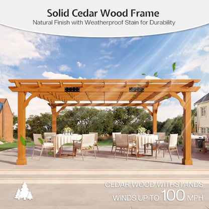 Jocisland 12x14 FT Premium Cedar Wood Pergola with Stakes & Trellis Roof - size: 12x14 FT