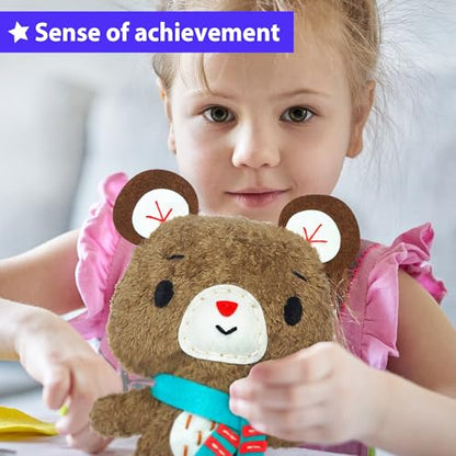 KRAFUN Teddy Bear Sewing Kit for Kids Ages 8-12 - No Scissors - color: Teddy