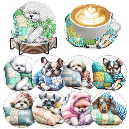 8 PCS Diamond Art Coasters Kit for Adult,Cute Dog Diamond Painting Coaster - color: Dog