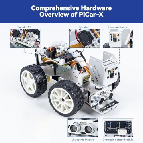 SunFounder PiCar-X AI Video Robot Car Kit with Raspberry Pi Zero 2 W+32G TF Card, ChatGPT-4o Enabled with Video Recognition, Python, Scratch, Camera, Mic - color: Picarx + Zero 2 W + 32g Tf Card