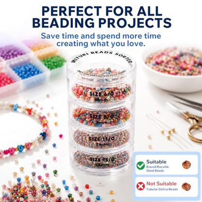 MIYUKI Beads Sorter for Round Rocaille Seed Beads, 4-Level Acrylic Bead Sifter with Size Labels 6/0 8/0 11/0 15/0, Seed Bead Organizer Tool for Jewelry Making, Bracelet Making & Craft Projects