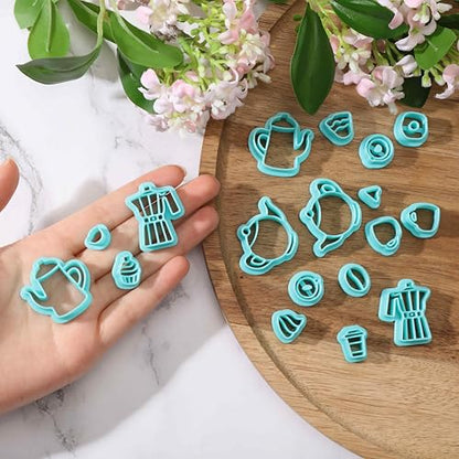 18Pcs Tea Party Polymer Clay Cutters Afternoon Ice Cream Clay Earrings Cutters Coffee Cake Cute Polymer Clay Cutter for Jewelry Earrings Making Birthday Party DIY Supplies - style: Coffee