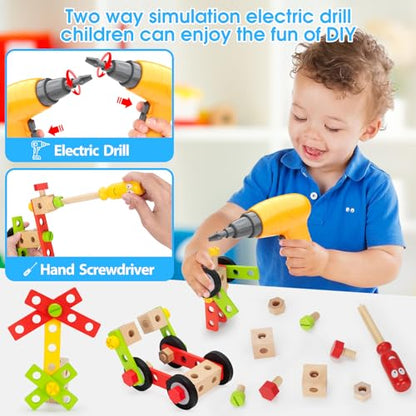 Kids Tool Set Toy with Drill, Stem Montessori Toys for 3 4 5 Years Old Boy Girl, 44 Pcs Wooden Toddler Tool Kits Inc Box, Learning Educational Construction Toy (Pack of 3)