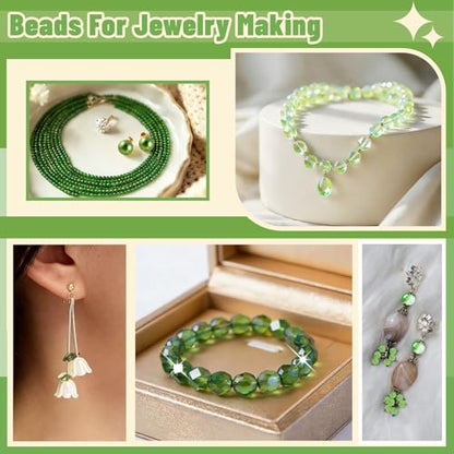 FOGWOWO 5057 Pcs Beaded Plant Kit,Glass Green Beads with Disco Ball & Chain - color: Green B (Include Pot & Foam)