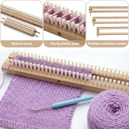ElaraBerry 28" Adjustable Chunky Blanket Loom Kit, Chunky Yarn Loom for Hand Weaving, Single and Double Knit, 168 Pegs with Knitting Hook Knitting Looms for Craft Beginners DIY Scarves Blankets