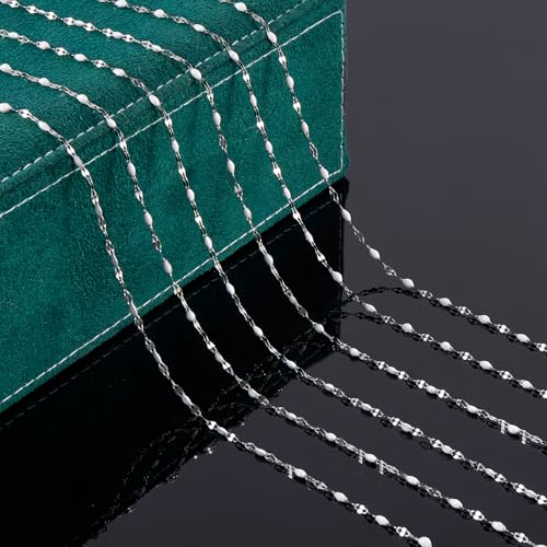 UMAOKANG White Enamel Chain for Jewelry Making Stainless Steel Lip Chains - color: Steel-White