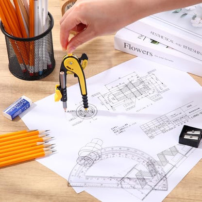 Eboot Student Geometry Math Set, Drawing Compass and 6 in, Yellow - color: Yellow