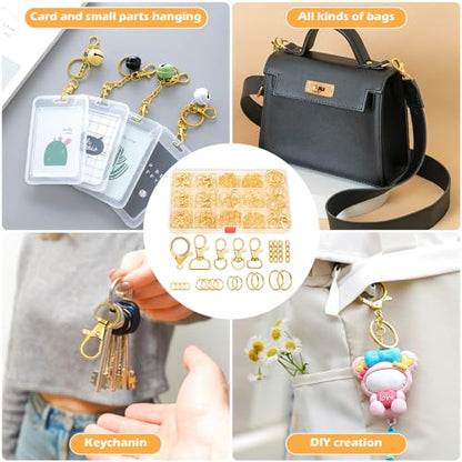 PAXCOO 300PCS Keychain Making Kit, Keychain Craft Supplies Including Key Chain Clips, Lanyard Snap Hooks, Key Rings and Jump Rings for Key Chain Making, Purse Making, Lanyard Making - color: Gold