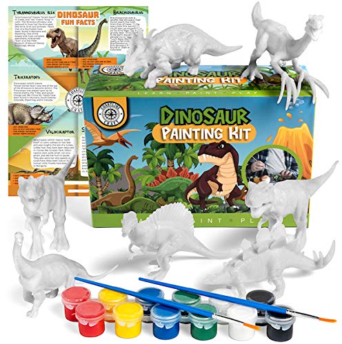 COASTLINE CRAFT STEM.org Dinosaur Painting Kit for Kids with Dino Trivia-Dinosaur Crafts for Kids Ages 3-5 + w/ 2 T-Rex Set - Screen Free, Educational Gifts for Boys - style: Dinosaur Kit