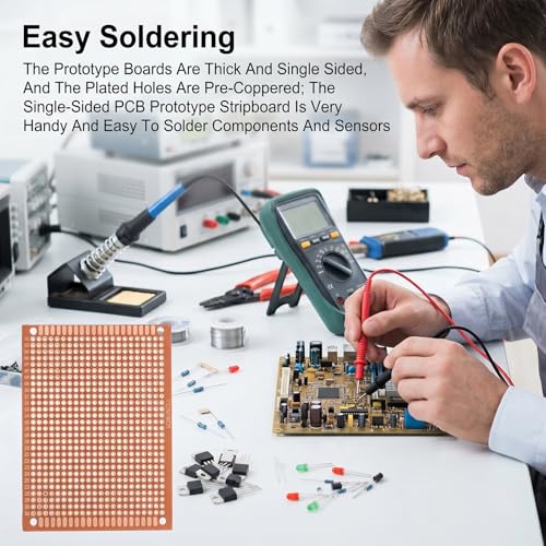 10 Pcs PCB Board Prototype Kit 90mm x 70mm Circuit Board Copper Strip Boards 744 Holes Perfboard Universal Printed Circuit Breadboard for DIY Soldering Electronic Experiment Projects