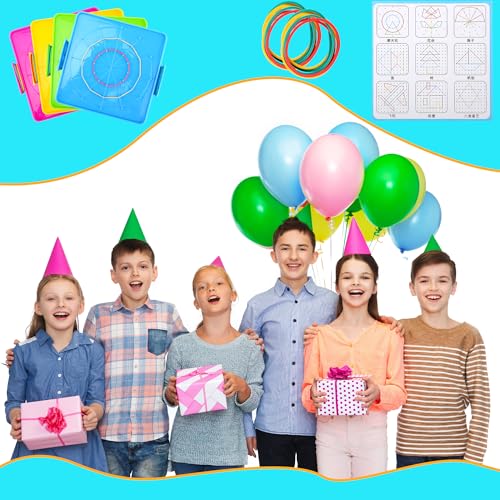 20 Pcs Plastic Double Sided Geoboard Mathematical Manipulative Material Geoboard Plastic Graphical Geo Board with Rubber Bands for Kindergarten Geometric Shape Learning Toys,4 Colors