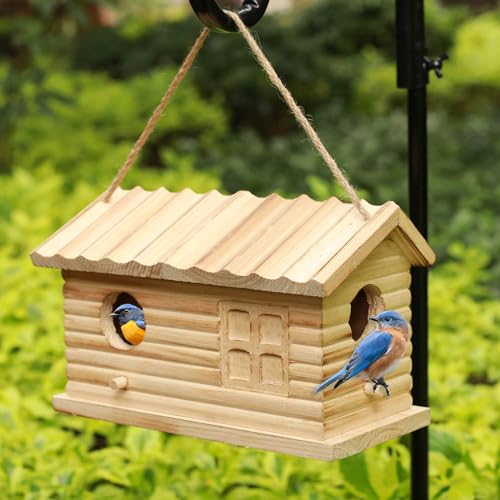 Bird House Outdoor Bluebird House for Outside Clearance, Hanging Bird Houses Cardinals Unfinished Wooden Bird Nesting Box