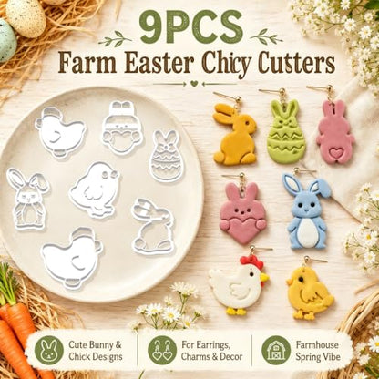 9PCS Farm Easter Clay Cutters - color: Rabbit Mold