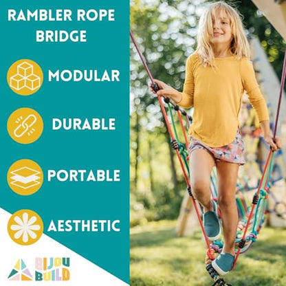 Rambler Rope Bridge - for Kids Outdoor Play, Rope Bridge for Playground, Treehouse and Backyard, Kids Rope Climbing Jungle Gym, 14 Ft UV Protected Nylon Rope, Rated for 250 lbs