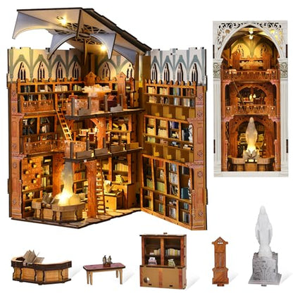 MiniCity Public Library DIY Book Nook Kit, Miniature House Puzzle with LED - color: Public Library