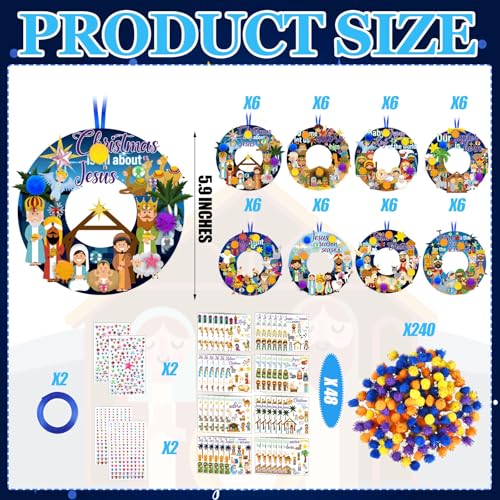 Hollowfly 48 Set Christmas Nativity DIY Wreath Craft Kits Xmas Activities - style: Nativity of Jesus