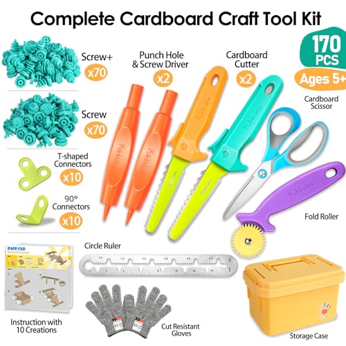 Kibbidea Cardboard Cutter for Kids, Cardboard Construction Tool Kit - size: 170 PCS