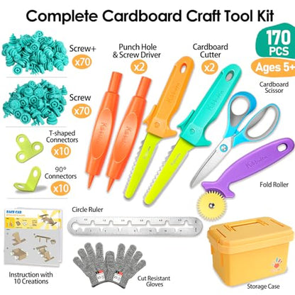 Kibbidea Cardboard Cutter for Kids, Cardboard Construction Tool Kit - size: 170 PCS