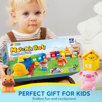 Play-Act Learning Toys for 1 2 3 Years Old, Counting, Matching & Sorting Montessori Learning Farm Train Including 9 Farm Animals, Birthday Gift for Baby Boys Girls - style: Farm Number Train