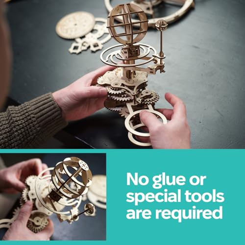 UGEARS Mechanical Tellurion 3D Puzzle - 3D Wooden Puzzled for Adults, Solar System Model Kit, Wooden Model Kits for Adults to Build, Mechanical Models Brain Teaser Puzzle