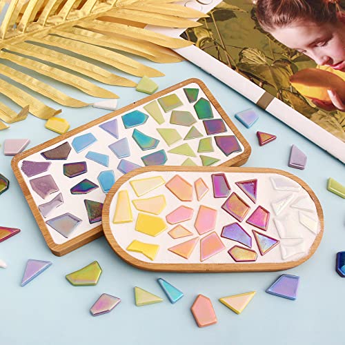 Youway Style 200g Iridescent Cream Glass Mosaic Tiles for Crafs Bulk - color: yellow green tint, size: 200g